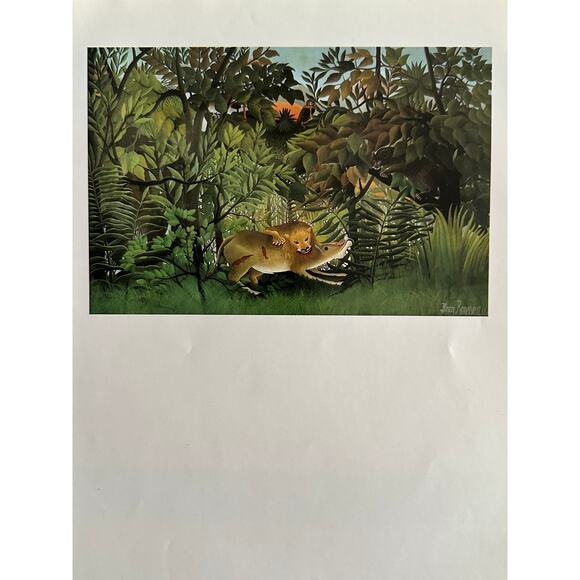 Rousseau, Hungry Lion and Antelope, Fantastic, Painting, Print ~ 250802-WH 350 H - Picture 2 of 2